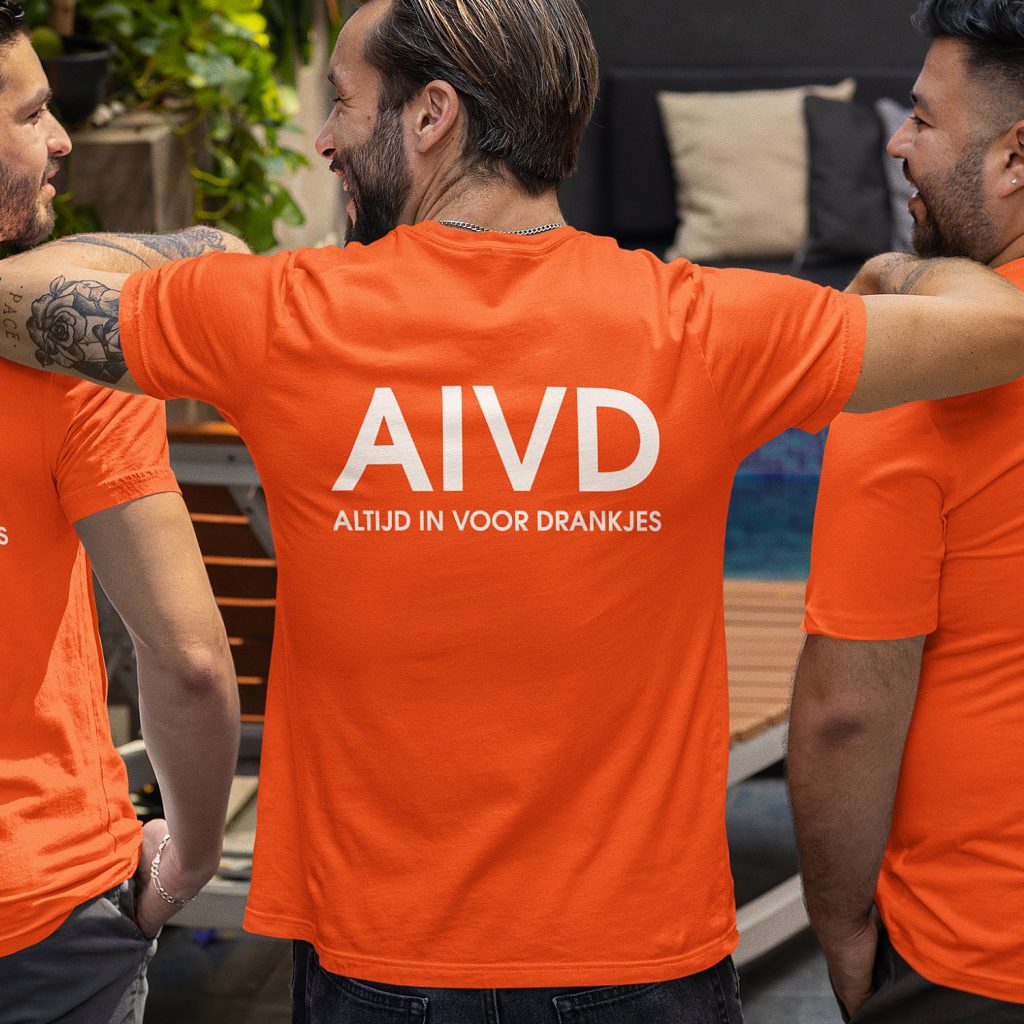 Oranje Koningsdag T-shirt AIVD Altijd In Voor Drankjes Back