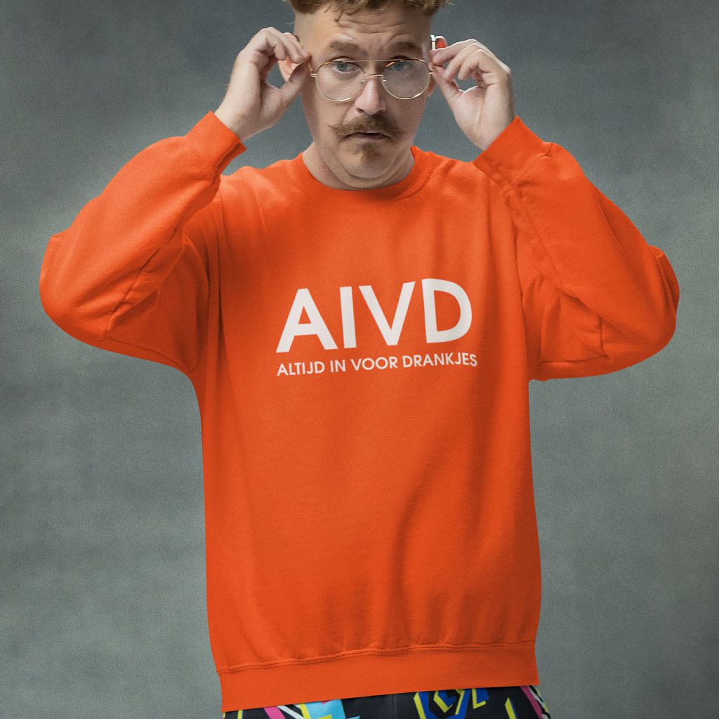 Oranje Koningsdag Trui AIVD Altijd In Voor Drankjes